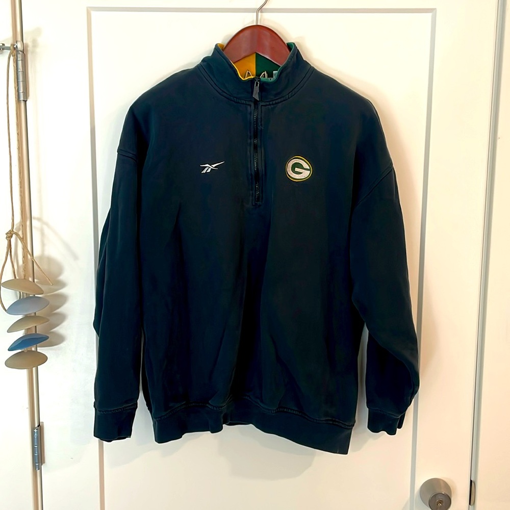 Reebok Pro Line Green Bay Packers Retro 1/4 Zip Pullover - Black - XL
